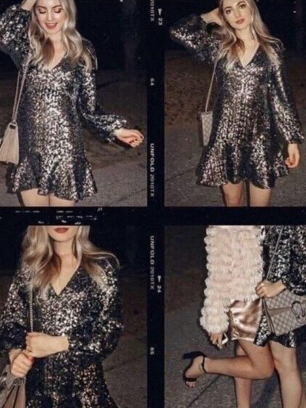 Alexis Silver Renada Sequin V-Neck Mini Gunmetal Small $715 Retail